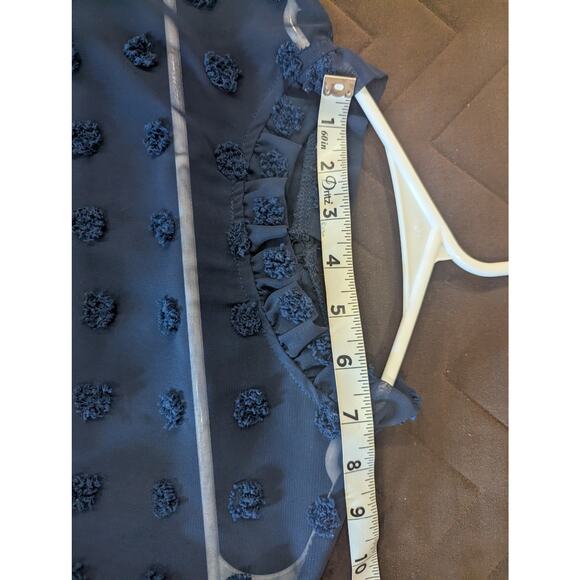 Babydoll style short sleeve navy dress w/large Swiss dot detailing plus size 3X - Picture 9 of 11